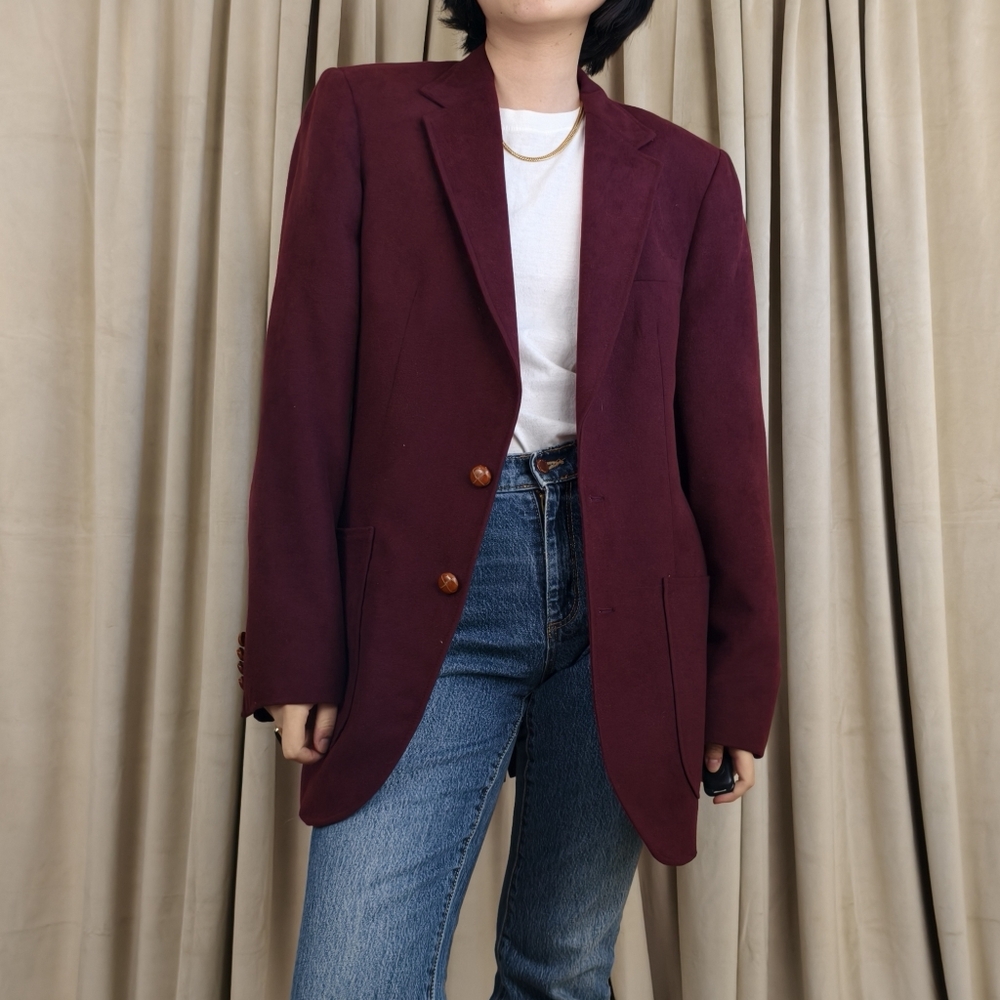 Vintage Faux Suede Burgundy Oversized Boyfriend Blazer